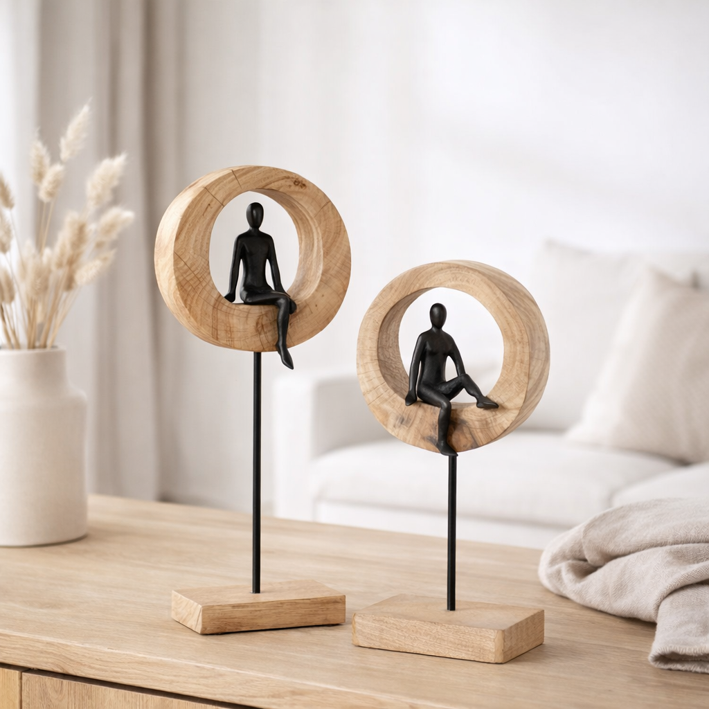 J-Line Figure Think Ring - Bois / Aluminium - noir / Naturel en situation