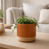 J-Line Pot de Fleurs Ligne Céramique Orange/Beige Petit en situation
