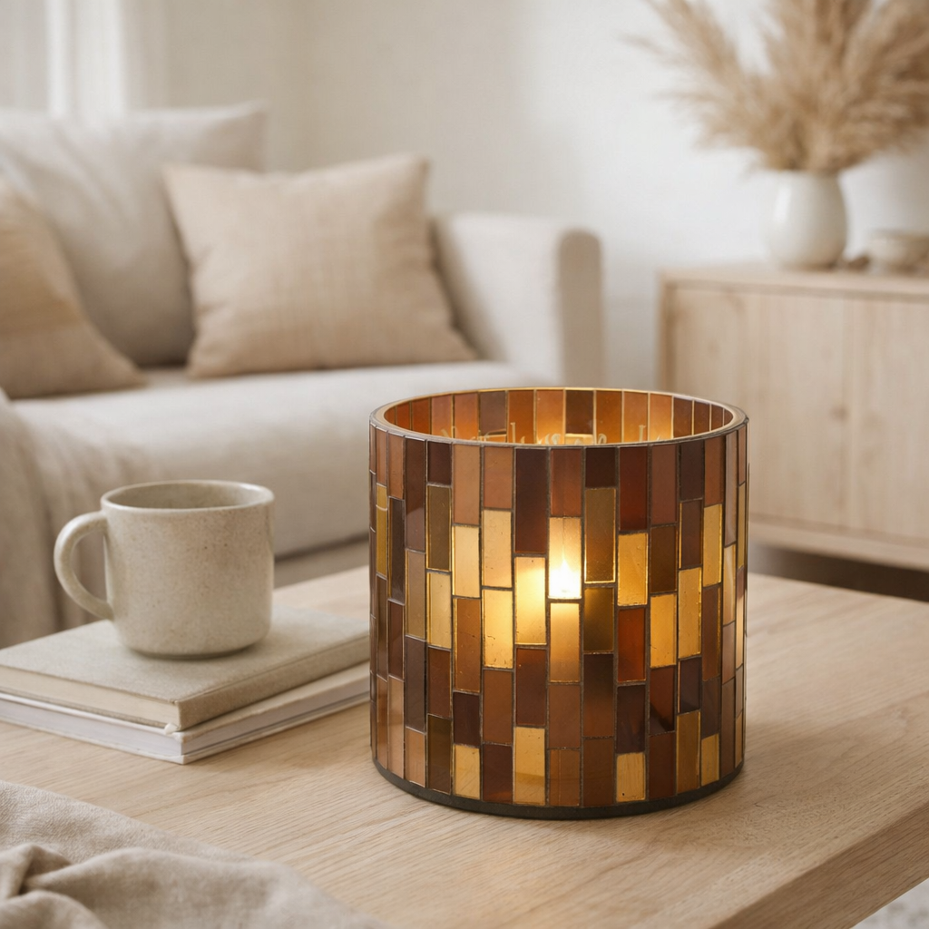 Lanterne J-Line Chic - verre - marron/or - petite en situation