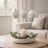 J-Line Boule de Noël Ornement Perles - verre - blanc/argent - S - boîte de 12 en situation