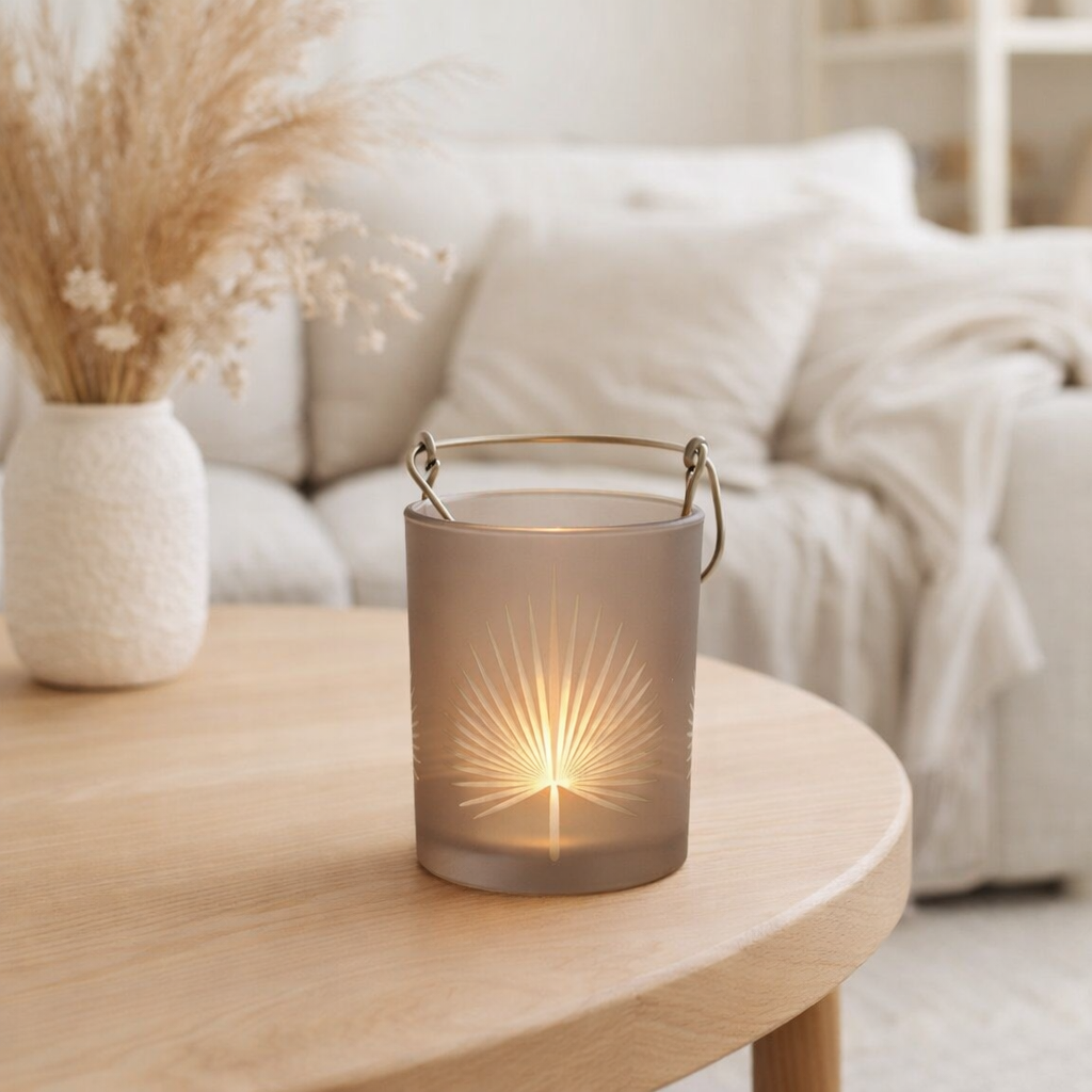 Lanterne J-Line Palmblad - verre - beige - moyen en situation