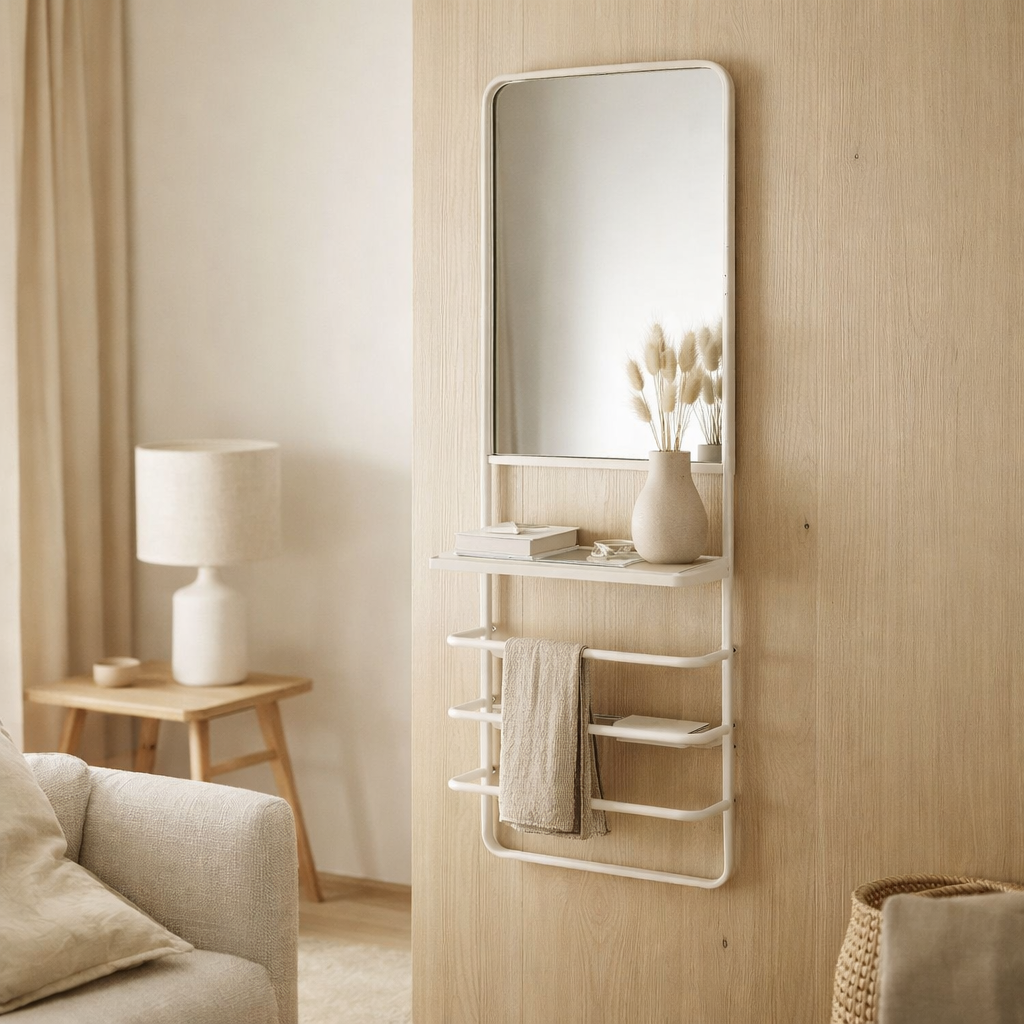 Étagère suspendue J-Line avec miroir - métal/verre - blanc en situation