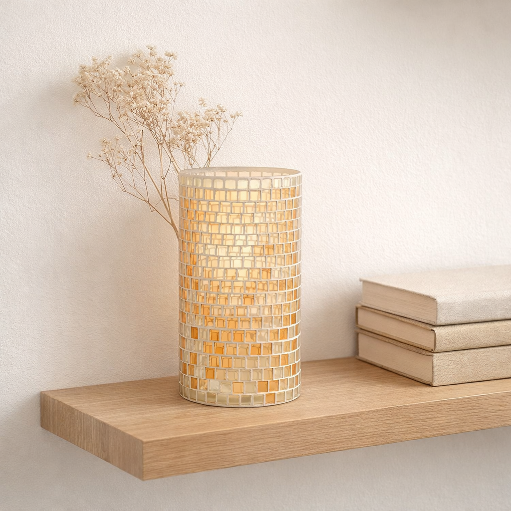 J -line vase mosaïque rond - verre - orange - 29 cm de haut en situation