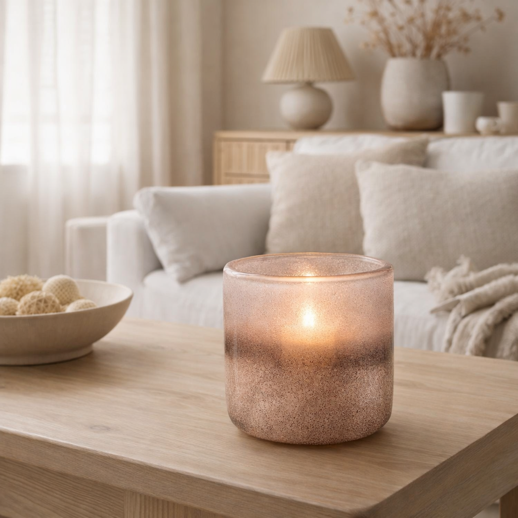 Lanterne J-Line Camille - verre - rose - grande en situation