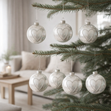 J-Line Boule de Noël Coeur - verre - argent/blanc - S - boîte de 6 en situation