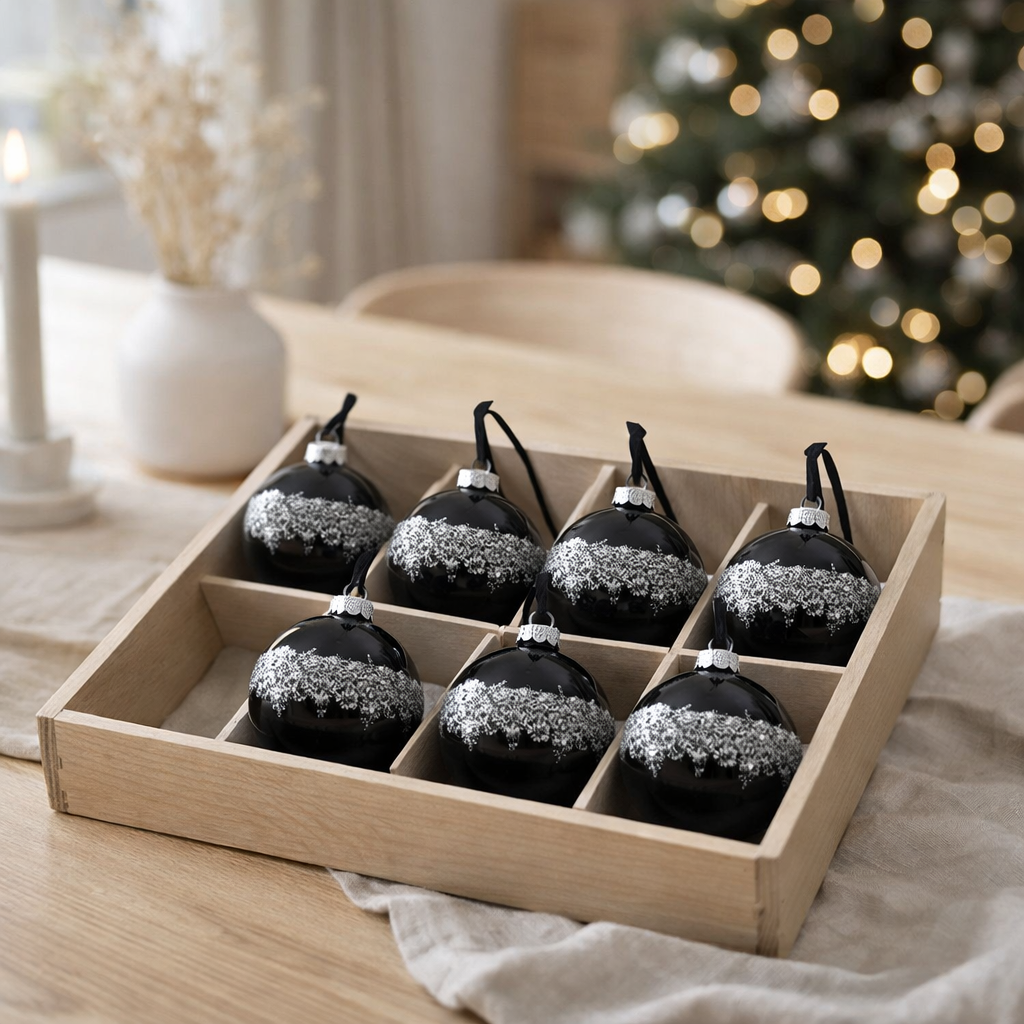 J -line Christmas Ball Line - Verre - Black - Small - Boîte de 6 en situation