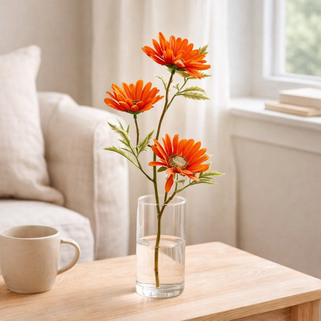 J-Line Fleur Marguerite Plastique Orange en situation