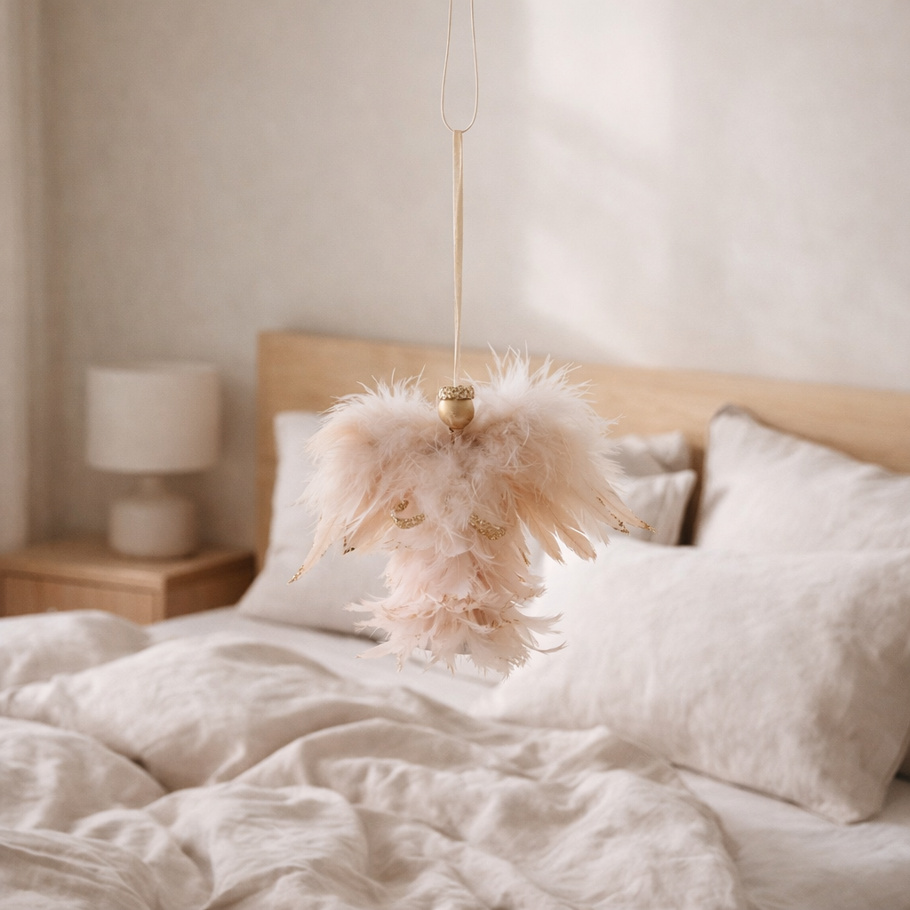 Pendentif J-Line Angel Glitter - plumes - rose clair en situation