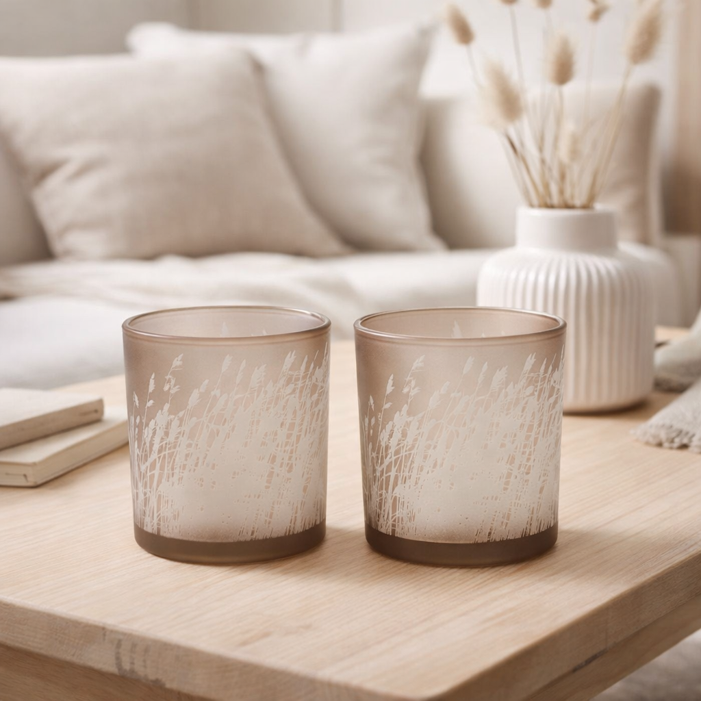 J-Line lanterne herbe - verre - beige - moyen - 2 pièces en situation