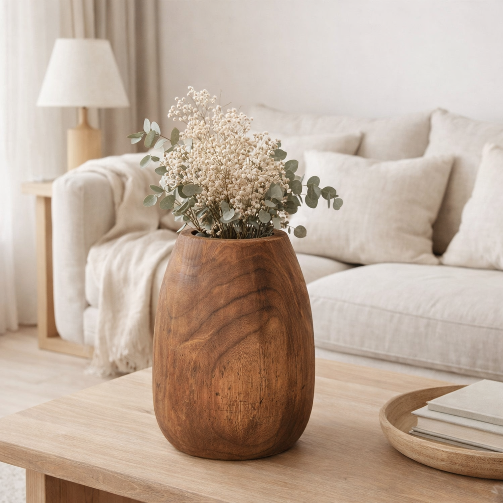 J -line Flowerpot Paulownia - Wood - Brown - Medium - Ø 32 cm en situation
