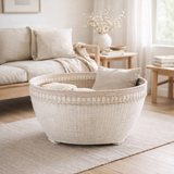 J-Line mand Rond - rotan/jute - blanc - extra large en situation
