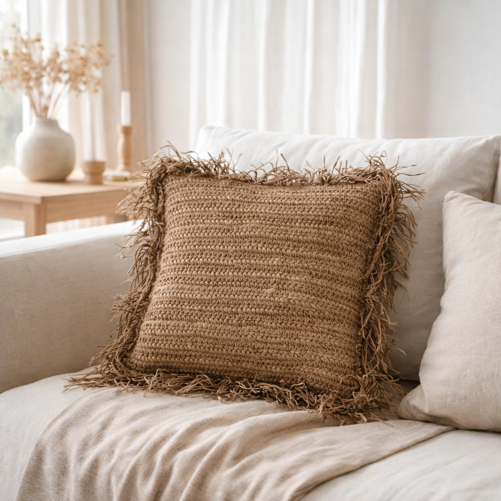 Coussin J-Line Jeff Square - rotin - naturel - grand en situation