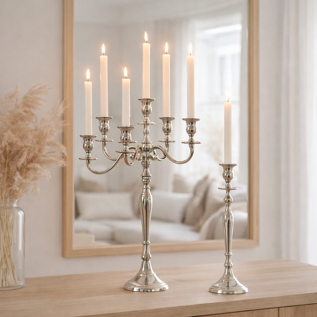 Bougeoir J-Line Classic - aluminium - argent - grand en situation