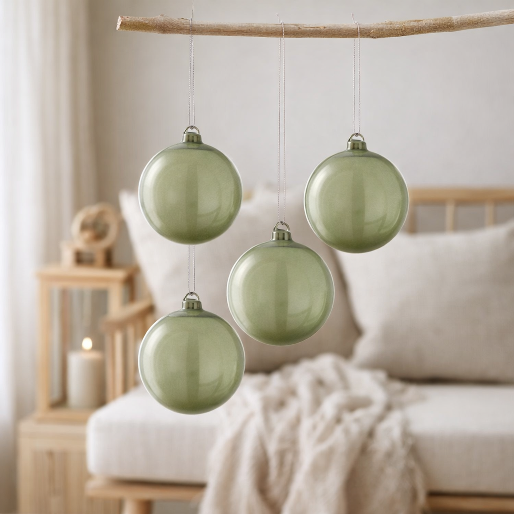 Boule de Noël J-Line Uni - verre - vert - moyen - boîte de 4 en situation