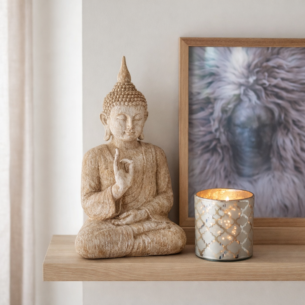 J-Line Bouddha Assis Poly Naturel/Beige Petit en situation