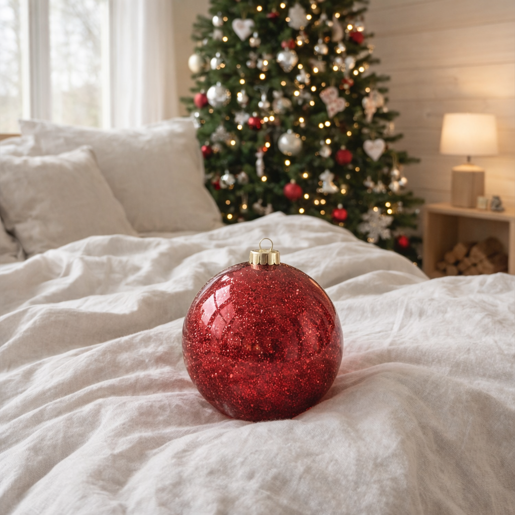 J-Line Boule de Noël Circle Glitter - verre - rouge - extra large en situation