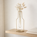 J - Vase de ligne 1 bouteille de tube - métal / verre - or - petit - 26 cm de haut en situation