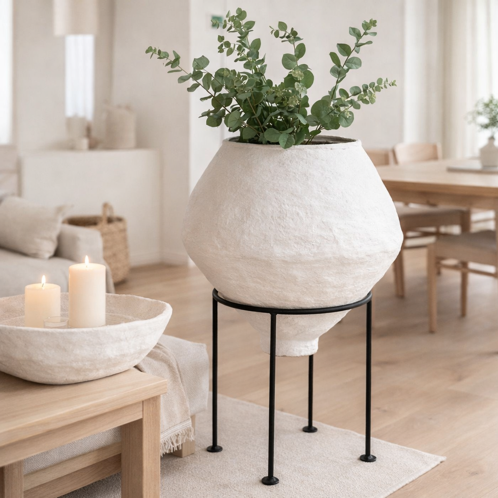 J -line Flowerpot sur pied Chad - Papier - Blanc - Ø 53 cm en situation