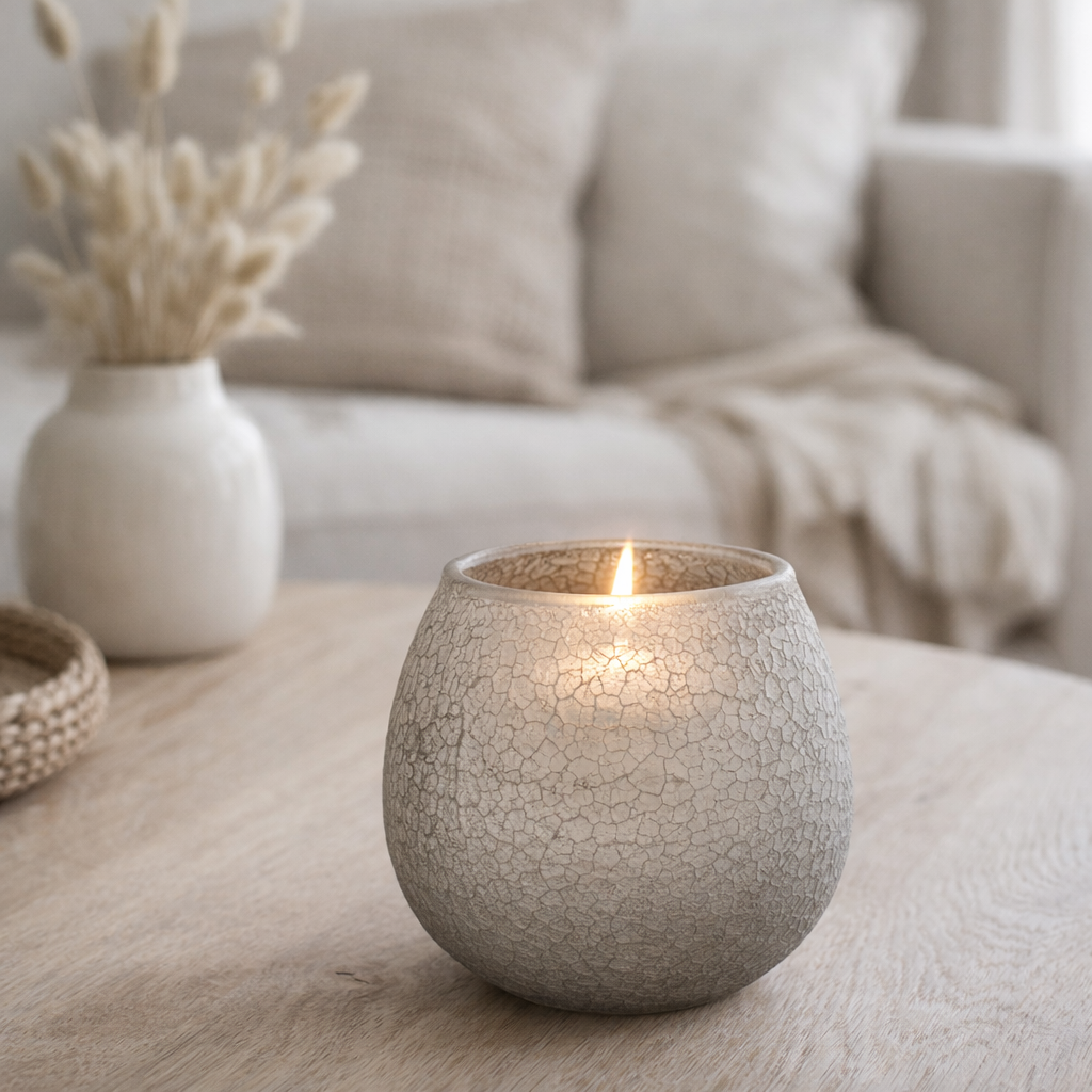 Bougeoir J-Line Crackle Ball - verre - gris en situation