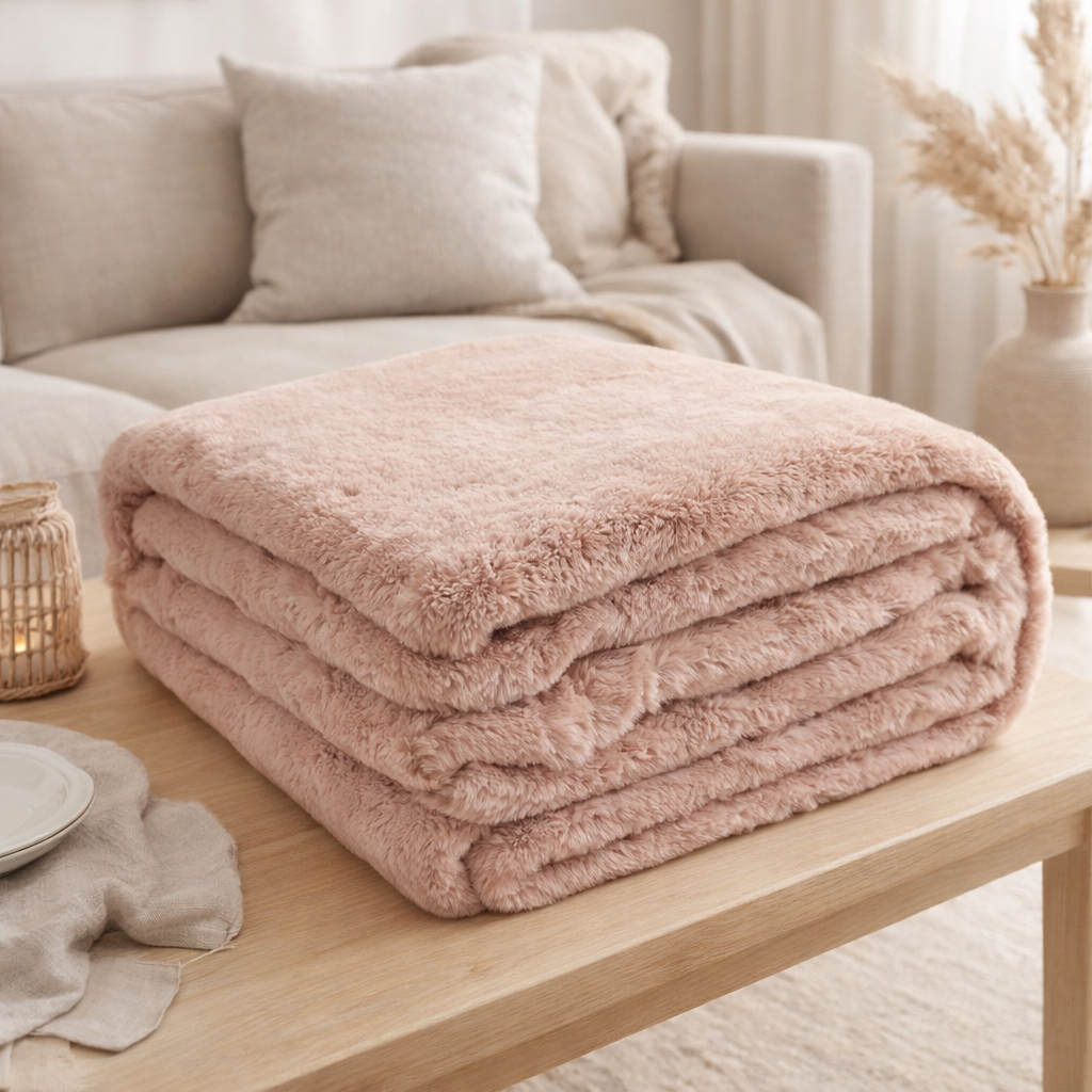 J-Line Plaid Cutie - Couverture en polaire - Poly - Powder Pink - 180 x 130 cm en situation