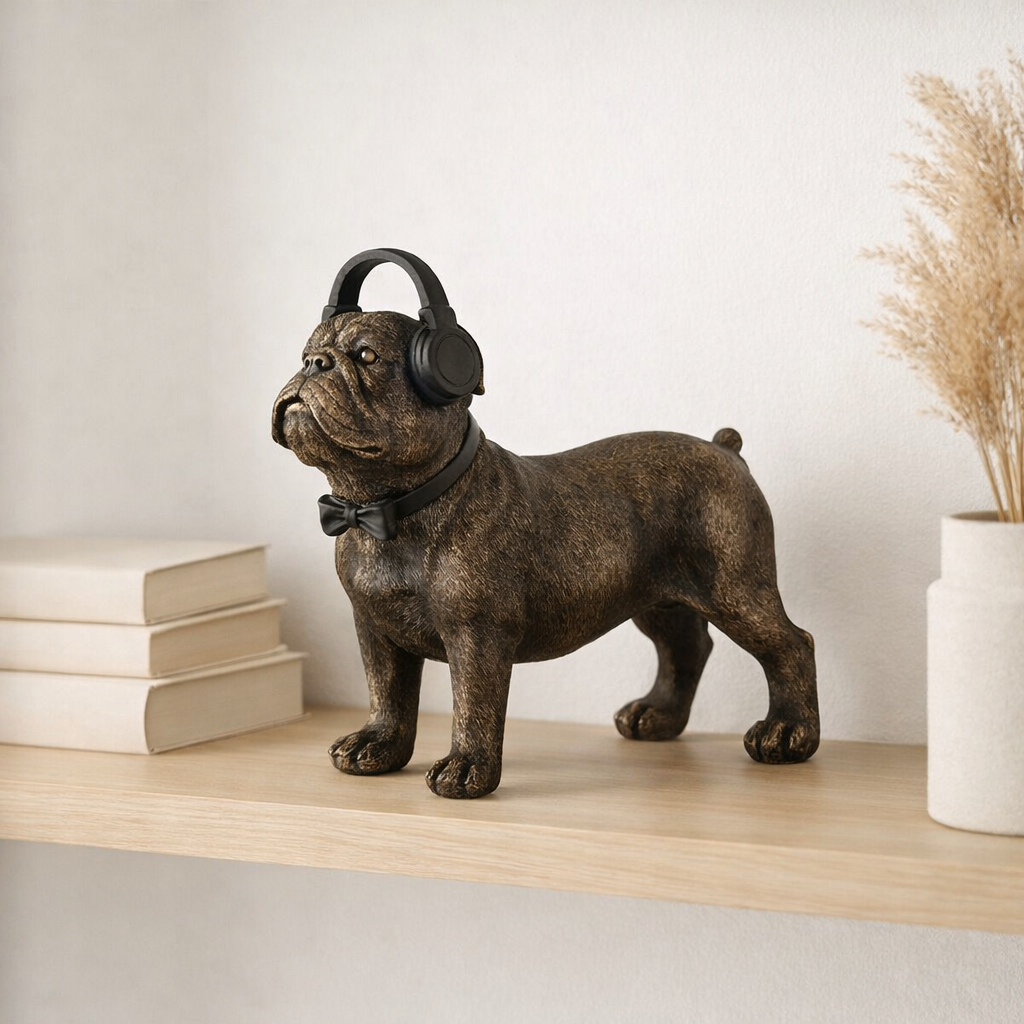 J-Line Decoration Bulldog Headphones - Polyresin - Dark Brown - Large en situation