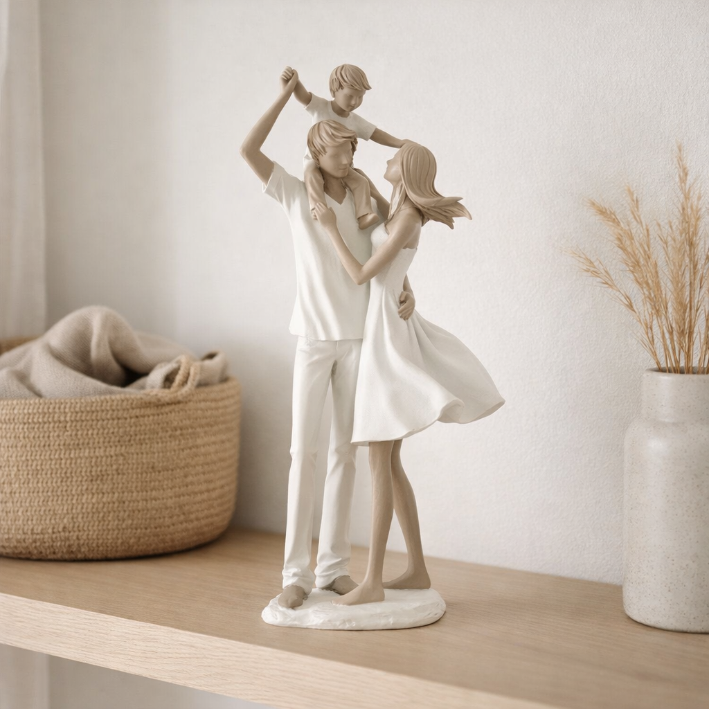 J-Lline Decoration Couple avec enfant sur les épaules - Polyresin - blanc / taupe en situation