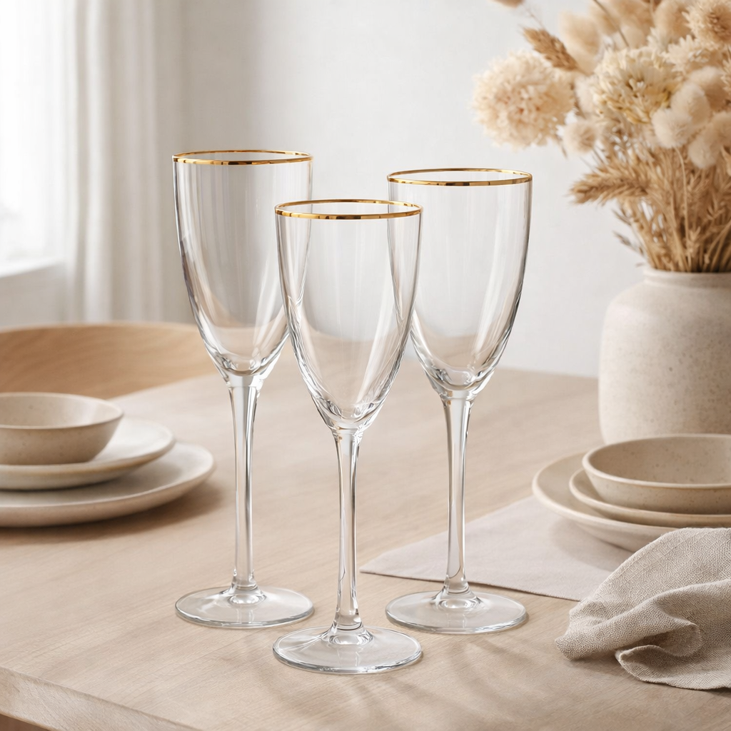 Verre à champagne J-Line Golden Edge - verre - transparent/or en situation