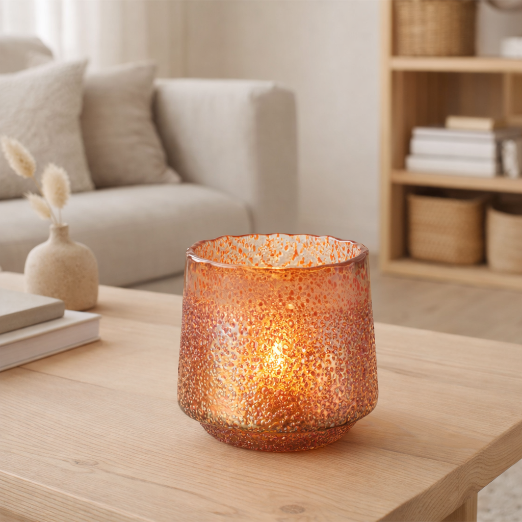 Bougeoir J-Line - photophore Dots - verre - orange - moyen en situation