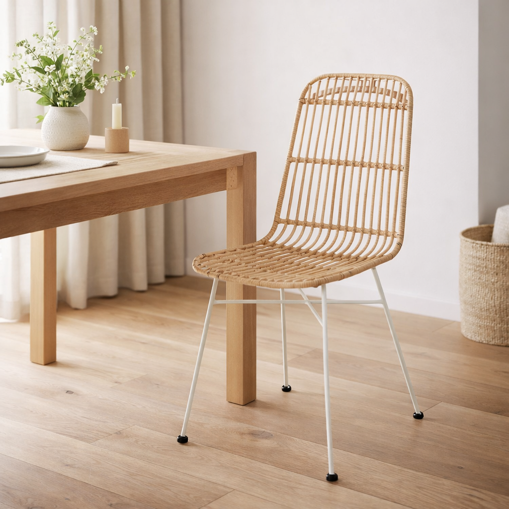 Chaise J-Line Ema Rattan - métal - naturel/blanc en situation