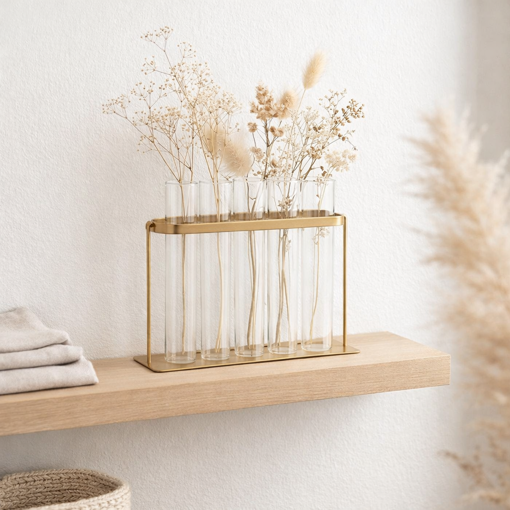J-Line Vase 5 Tubes - Metal / Glass - Gold - 15 cm de haut en situation