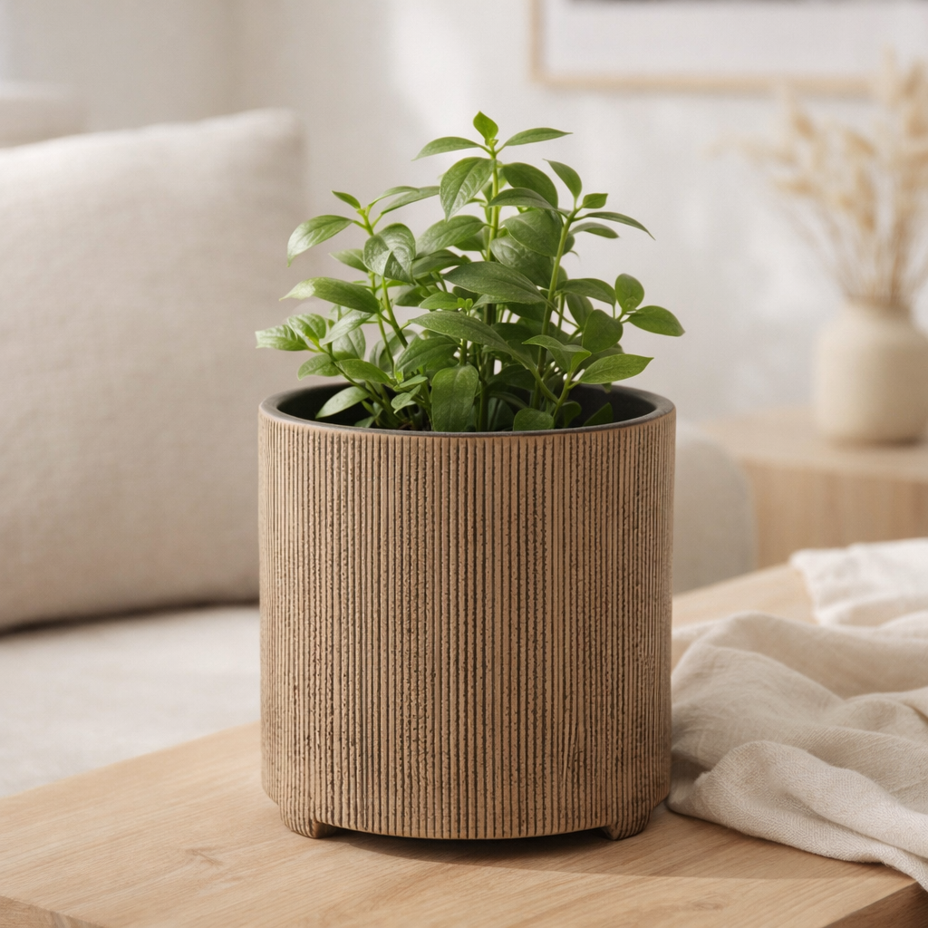 J-Line Pot de Fleurs Maria Rond - Céramique - marron - Ø 14,5 cm en situation