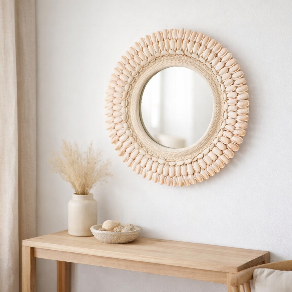 J -line Spiegel Mona - Verre / Shells - Rose clair - Grand - 37 x 52,5 cm en situation