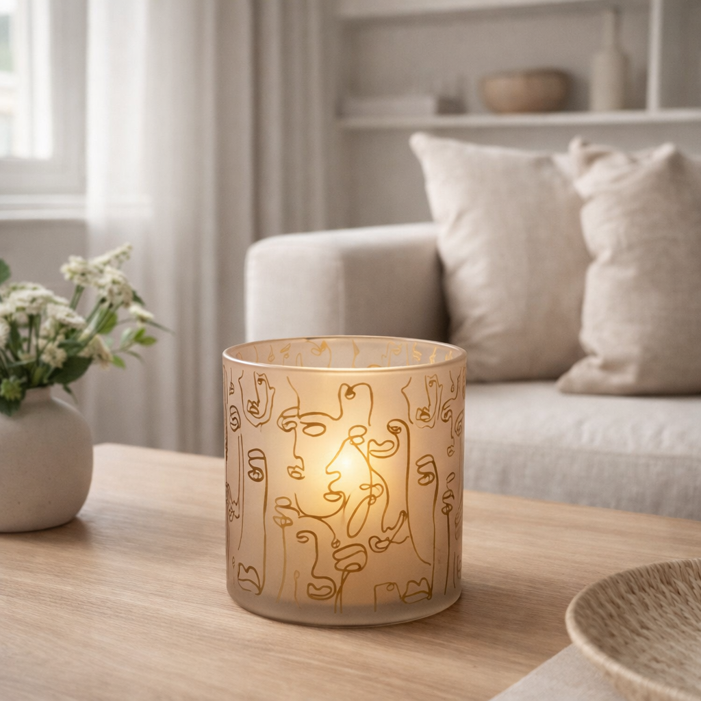 Lanterne J-Line Happy Faces - verre - beige - grand en situation