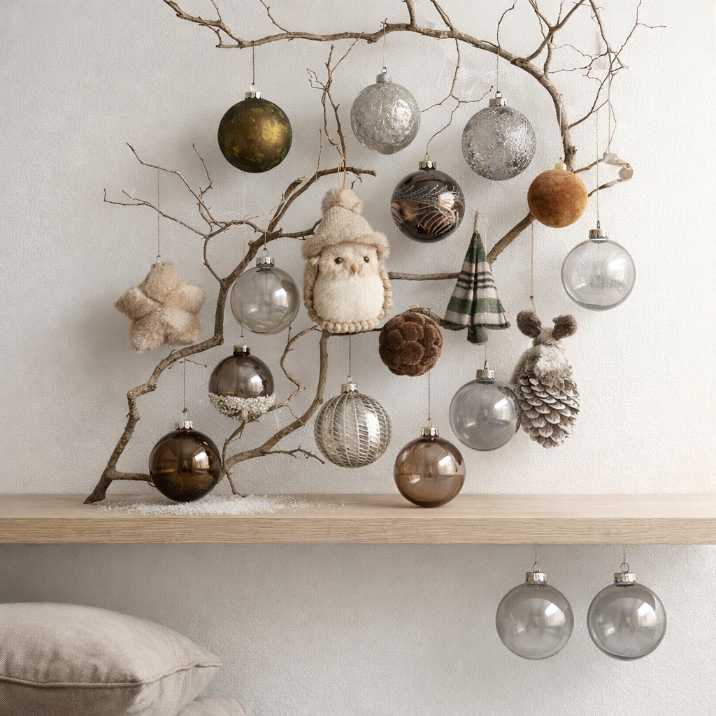 Boule de Noël J-Line Plain - verre - transparent/gris - petite - boîte de 6 en situation