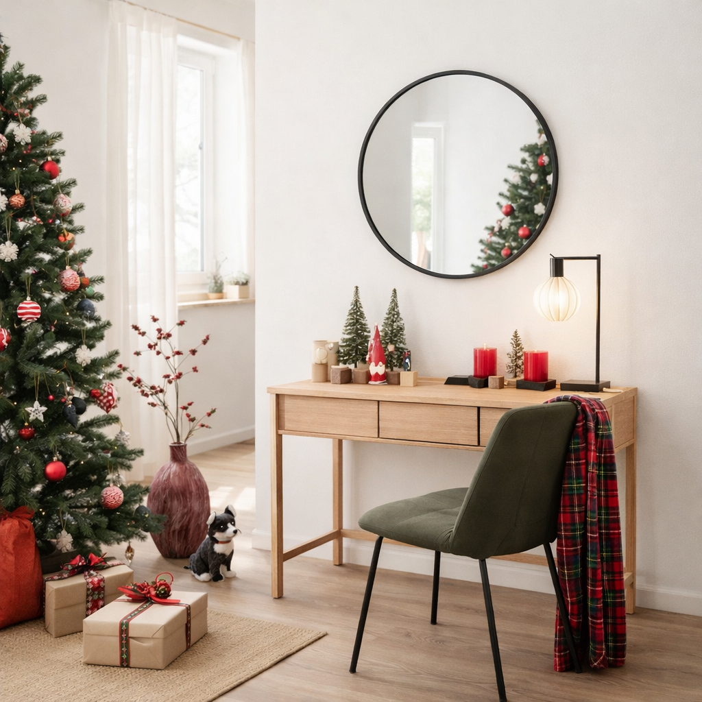 J -line Mirror Round High Rand - Metal / Glass - Black - Small - Ø 60 cm en situation