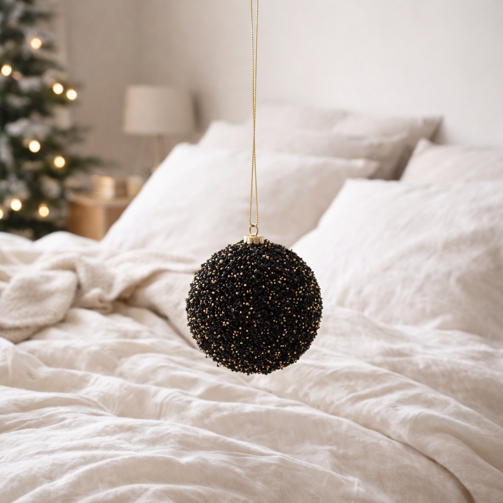 J-Line Boule de Noël Glitter - plastique - noir/or - petite en situation