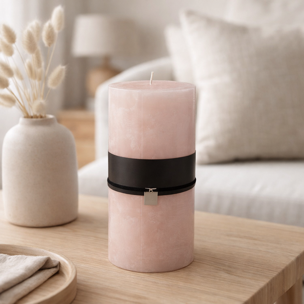 Bougie cylindrique J-Line - rose poudré - XXL - 150U en situation
