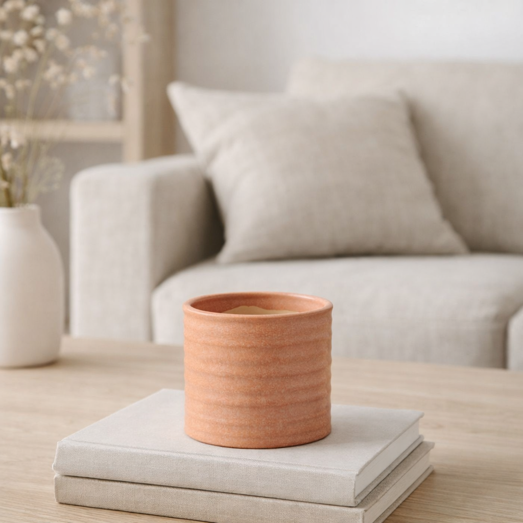 J-Line Pot de Fleurs Uni Rond en Céramique Pamplemousse Petit en situation