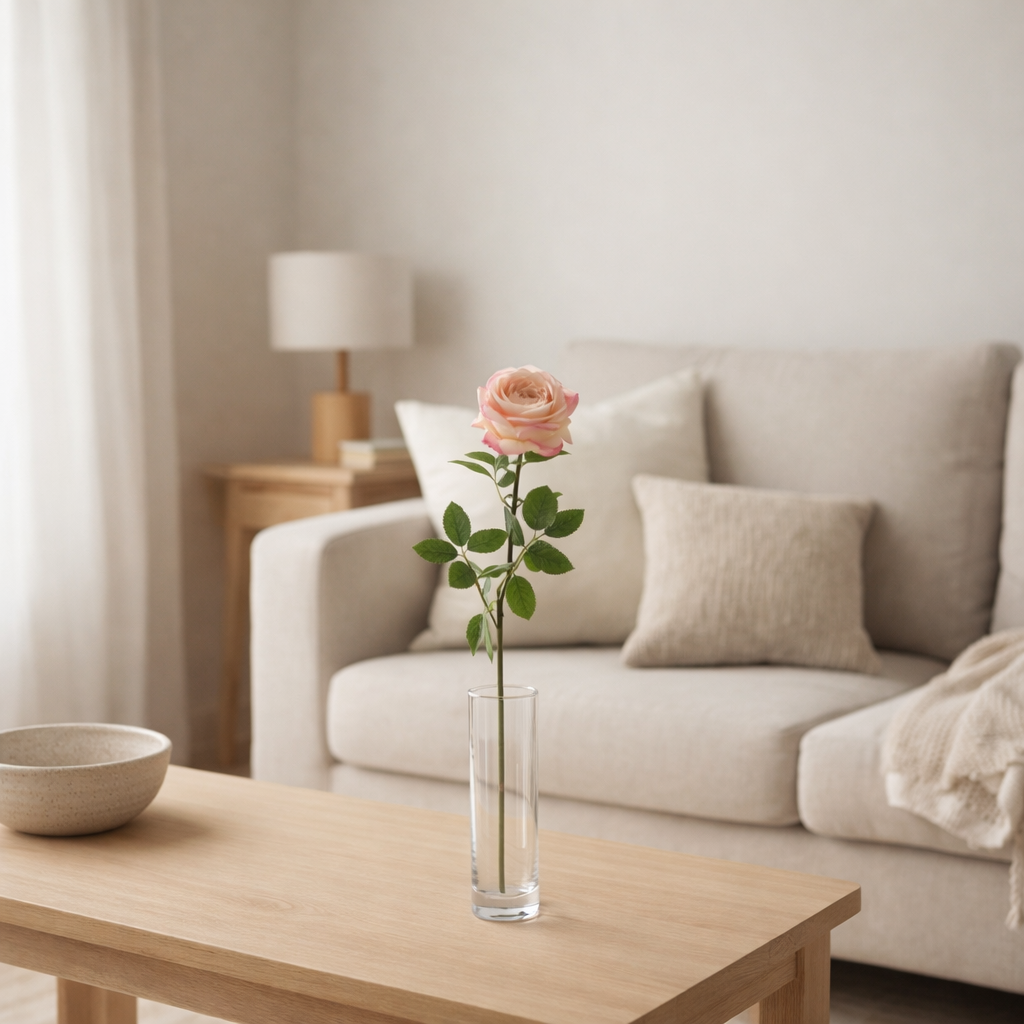 J-Line Rose Simple + Feuilles Plastique Rose en situation