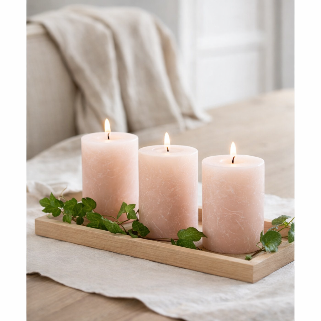 Bougie cylindrique J-Line Sable - rose clair - moyenne - 39U en situation