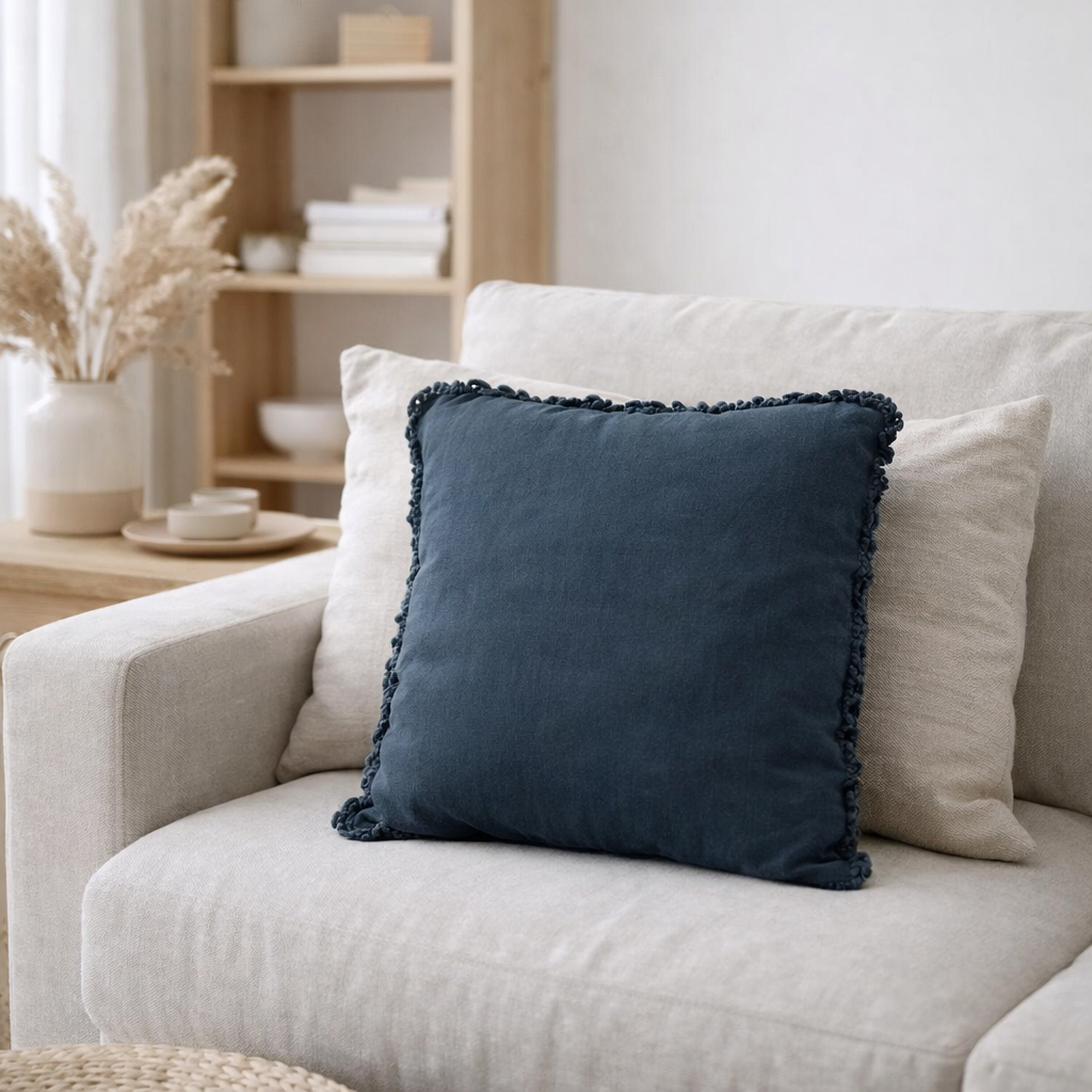 Coussin J-Line Macrame Square - coton - bleu en situation