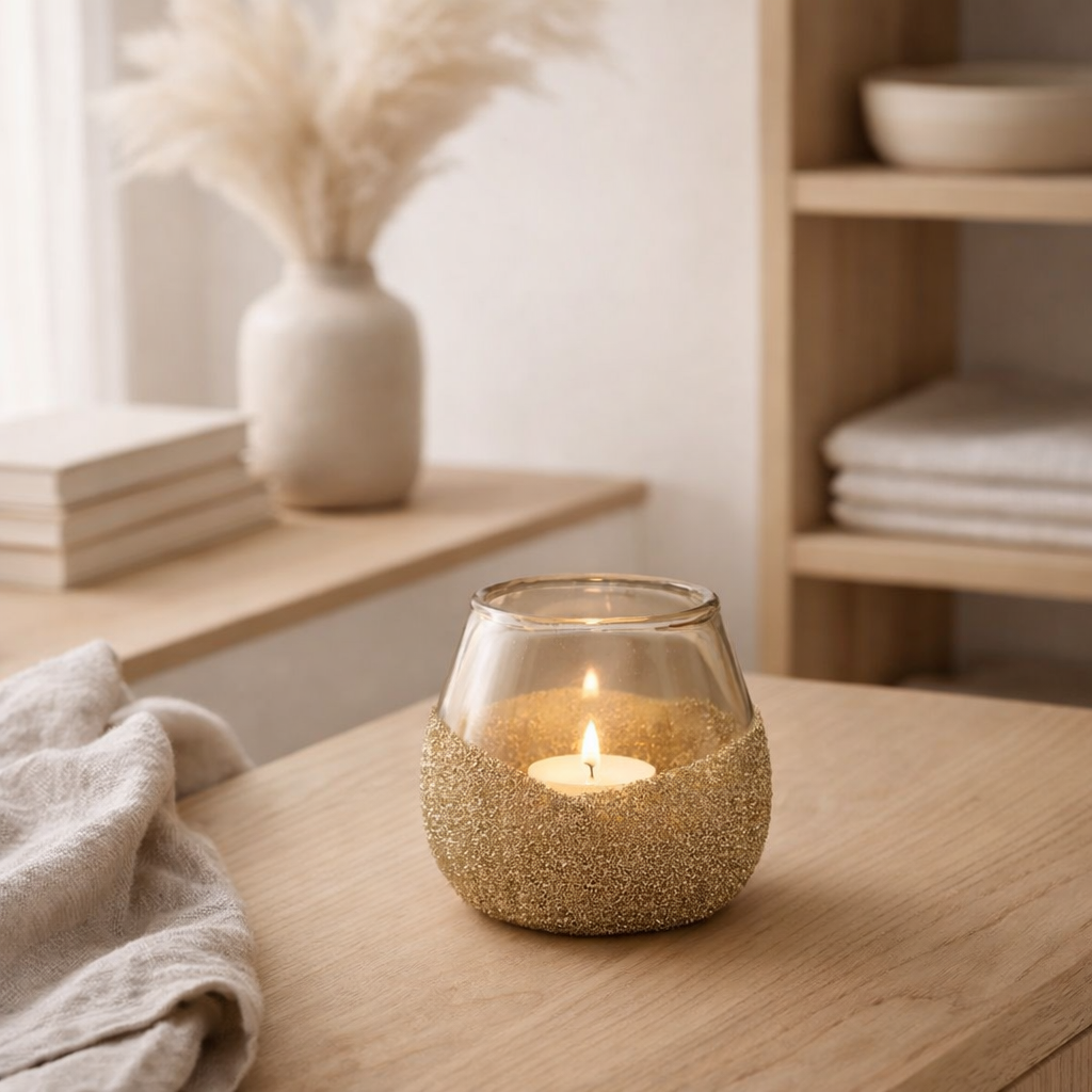 J -Liline Candle Half Pearls - Glass - Gold - Small en situation