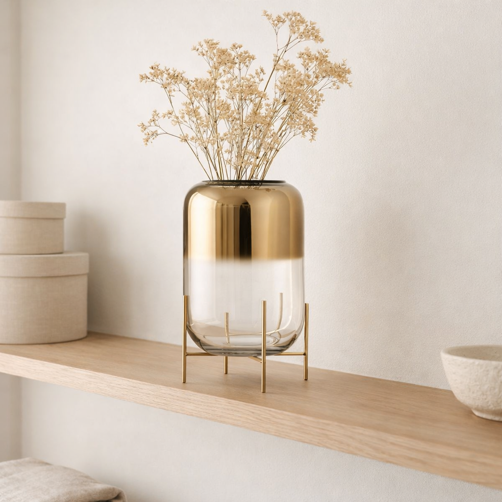 Vase en j-line - verre - or / transparent - grand - 36 cm de haut en situation