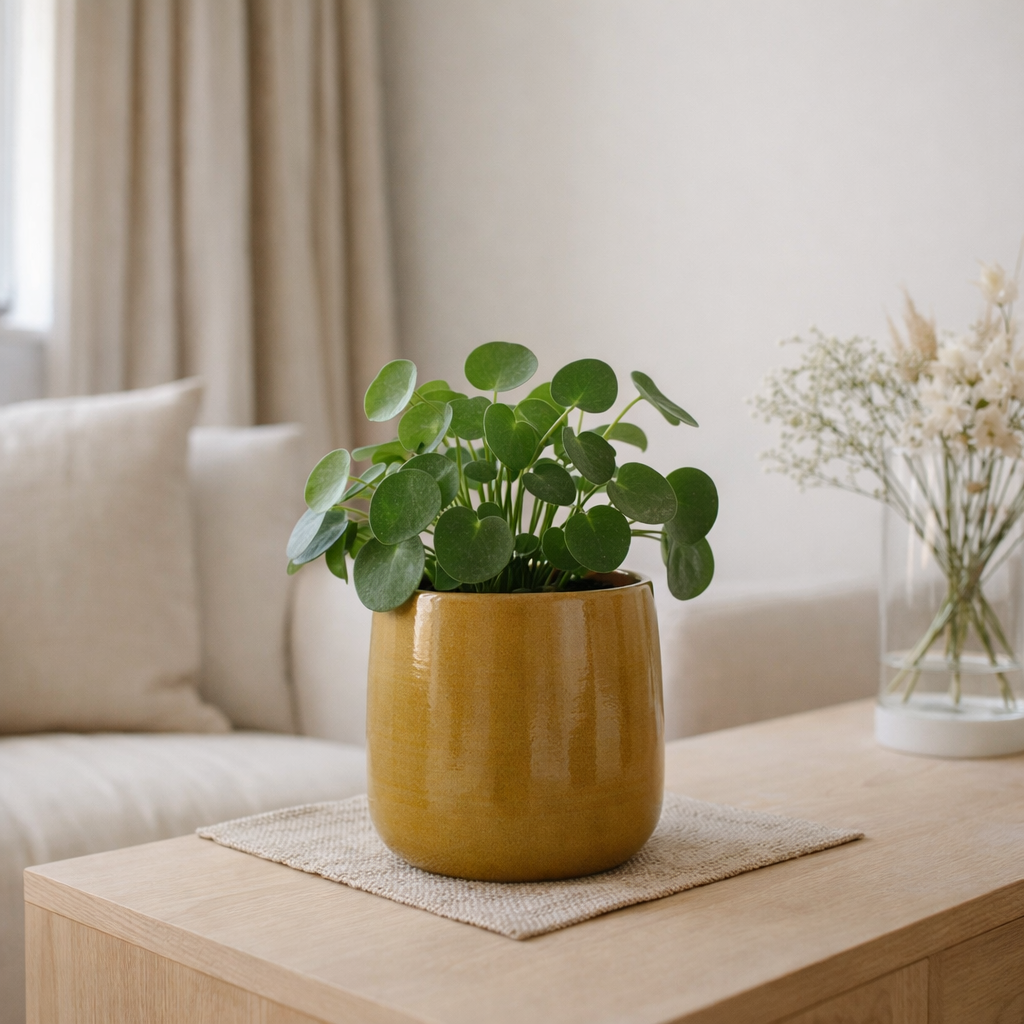 J -line Bloempot Effen - Ceramics - Oker - Large - Ø 16,5 cm en situation
