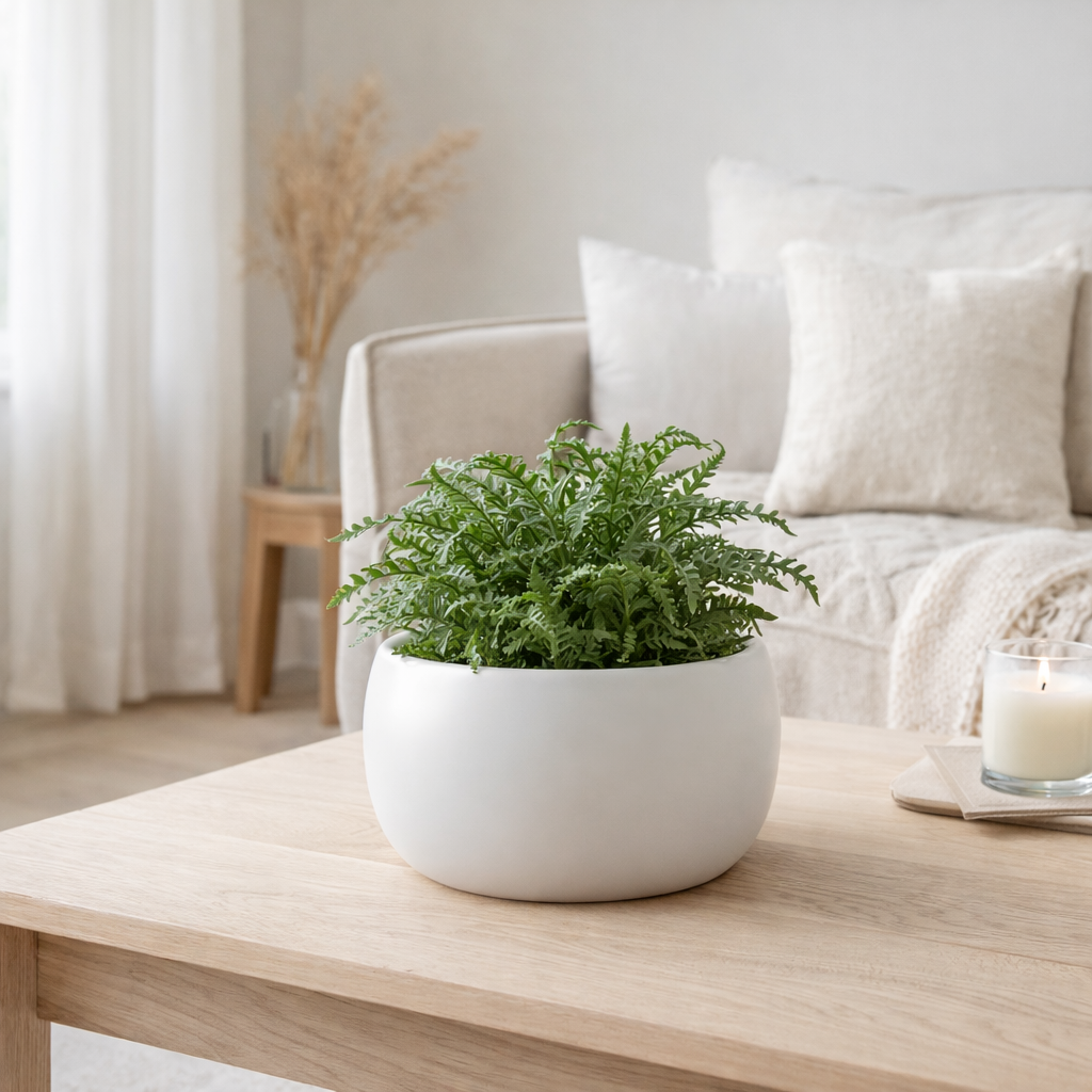 Pot de fleur J-Line Rond - céramique - blanc - petit - Ø 18 cm en situation
