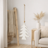 J-Line Pendentif de Noël Sapin de Noël - bois - blanc - grand en situation