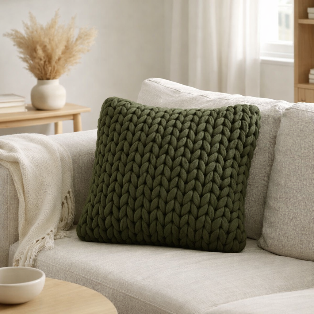 Coussin J-Line Tricoté Acrylique - polyester - vert en situation
