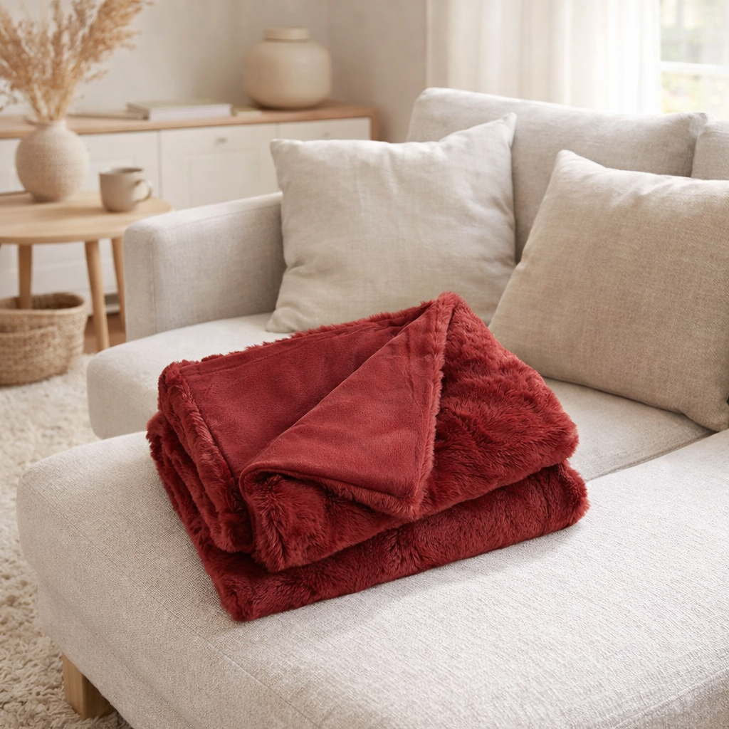 J-Line Plaid Cutie - couverture polaire - polyester - rouge - 180 x 130 cm en situation