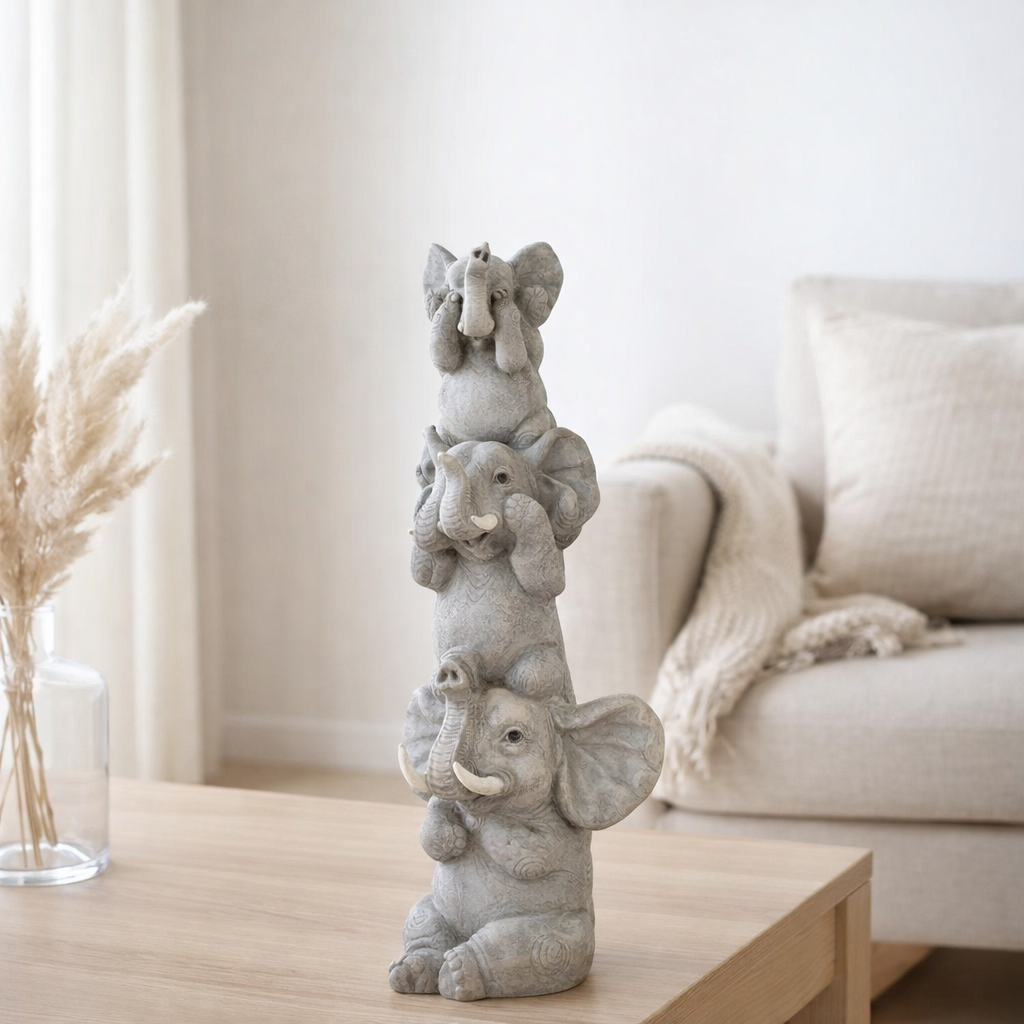 J -Liline Figure Elephant Hearing / Seeing / Silence - Polyresin - Gray en situation