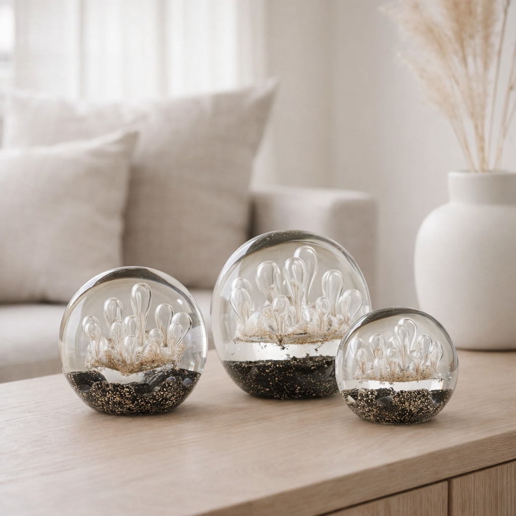 Presse-papier J-Line Fireworks - verre - or/noir - grand en situation